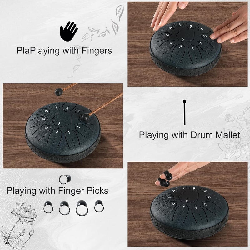 harmuhos Steel Tongue Drum 11 Note 6 Inches D-Key Tank Drum Handpan Drum Percussion Instrument for Meditation Entertainment Musical Education Concert Mind Healing Yoga - Image 4